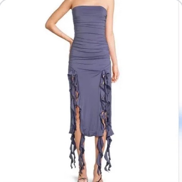 NWT ⚜️🖤⚜️ Thirty Thirty LA Sexy Ruffle Side Tube Dress BLACK - Picture 5 of 13